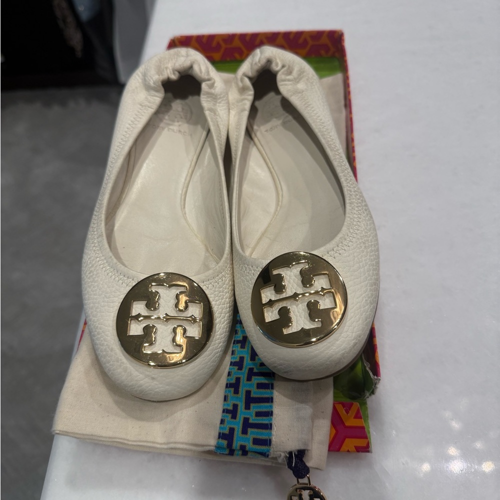 Tory Burch Reva Cream Gold Flats
